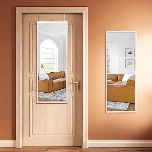 Miniatura 3 de MIRUO Espejo de longitud completa con ganchos de metal para colgar sobre la puerta o apoyado contra la pared o montado en la pared, espejo de puerta