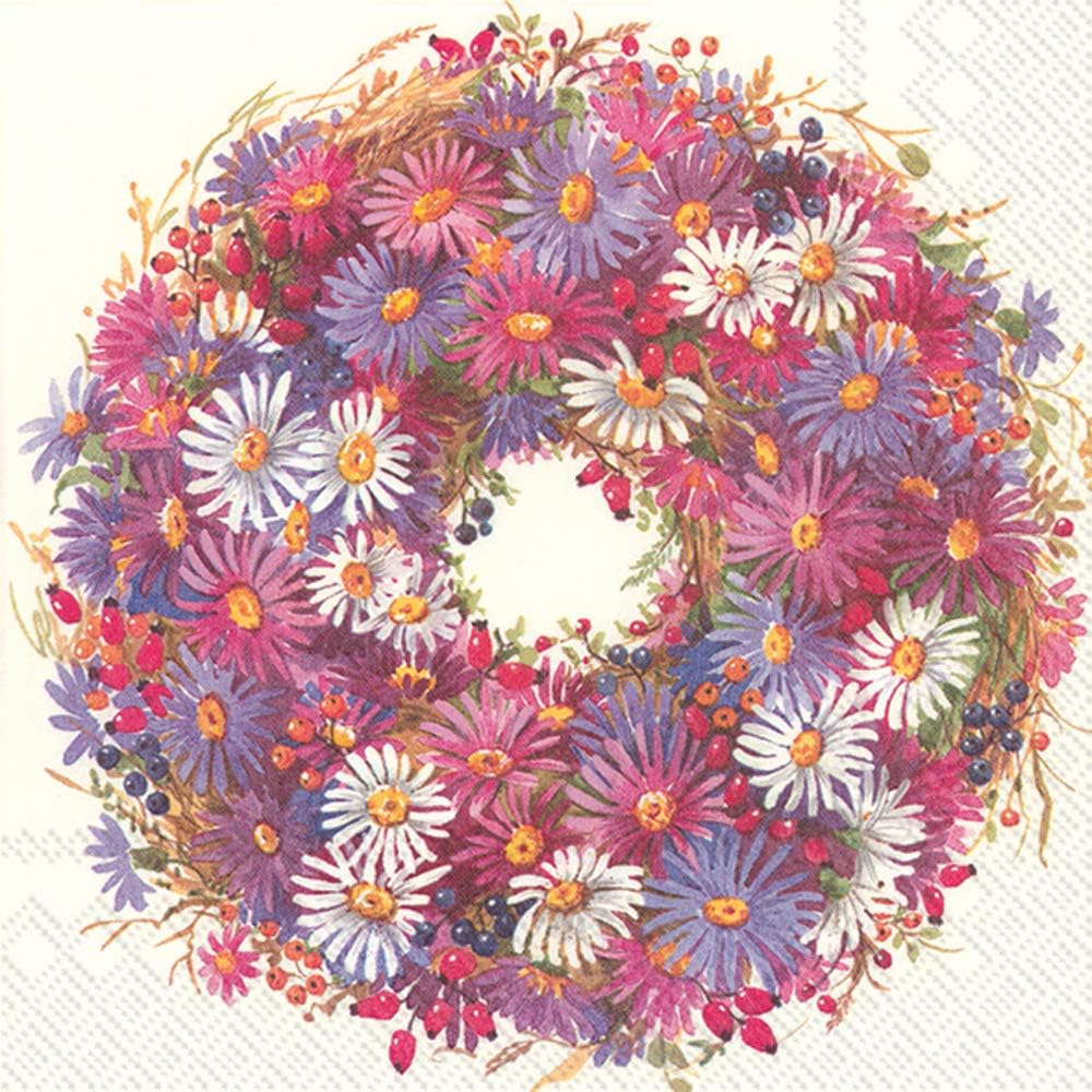 Boston International IHR Lunch Paper Napkins, 6.5 x 6.5-Inches, Couronne De Fleurs Cream