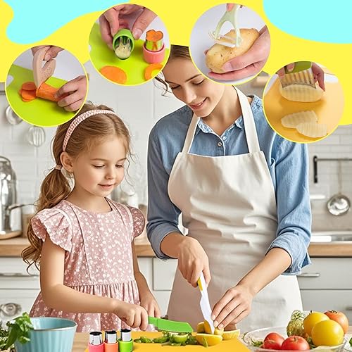 Miniatura 6 de Juego de 23 piezas de cocina para niños, herramientas de cocina para cocina real, juego de cuchillos de cocina para niños con tabla de cortar,