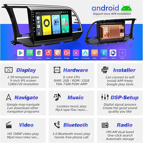 Miniatura 3 de para Elantra 2011 2012 2013 Android pantalla táctil compatible con Carplay Android Auto, radio de coche estéreo Bluetooth navegación reproductor