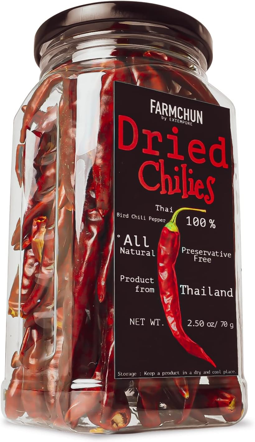 Whole Dried Thai Chili Pepper 2.50 oz DRIED RED CHILI PEPPERS, Perfect for Spicy Lover, Taste of Variety, Essential Spice for Cookshelf Kitchen