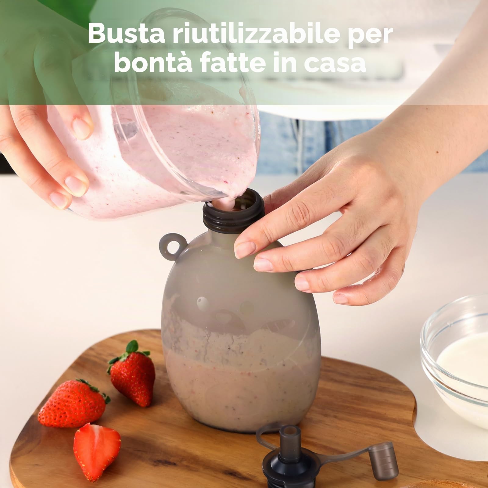 haakaa Happii Bear - Sacchetti riutilizzabili in silicone per alimenti per bambini, per puree, succhi di frutta, frullati e yogurt fatti in casa, perfetti per bambini e bambini, confezione da 2, 170 g