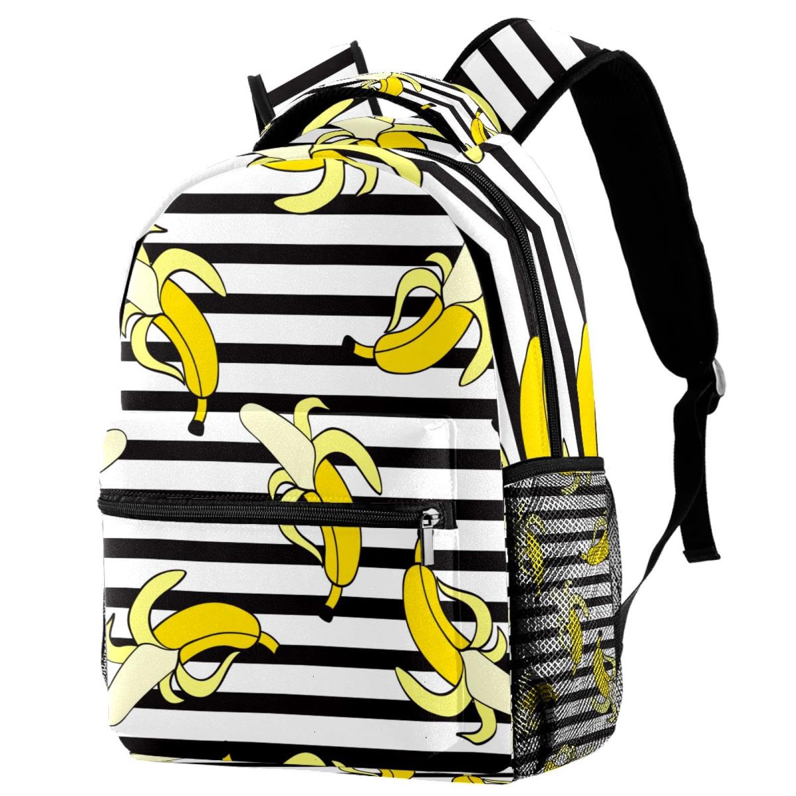 Sac à dos d'école ado fille garçon rayé noir et blanc multicolore
