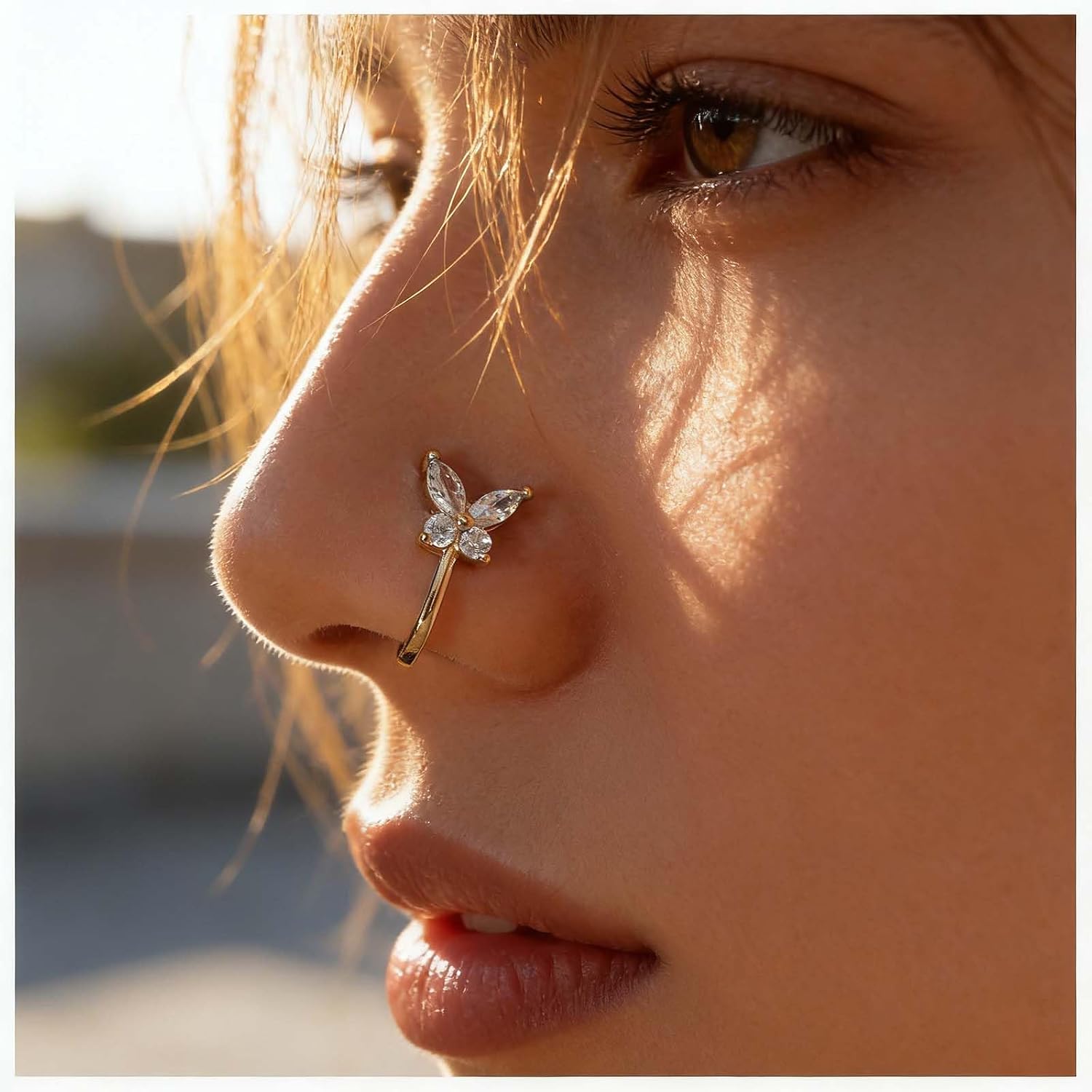 Andelaisi Boho Crystal Butterfly Clip On Nose Ring Vintage CZ Butterfly Nose Ring Gold Butterfly Fake Nose Ring Non Pierced Nose Ring Jewelry for Women