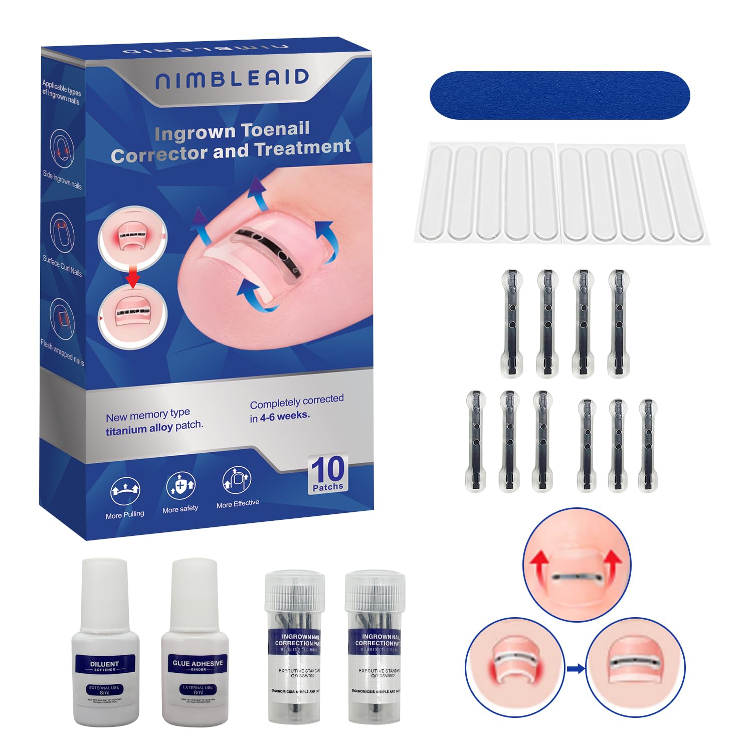 Titanium Alloy Ingrown Toenail Treatment & Corrector Kit - 3 Sizes Corrector for Men & Women Various Nail Sizes & Foot Types,Ingrown Toenail Removal Tool (10 Count-Large Size)