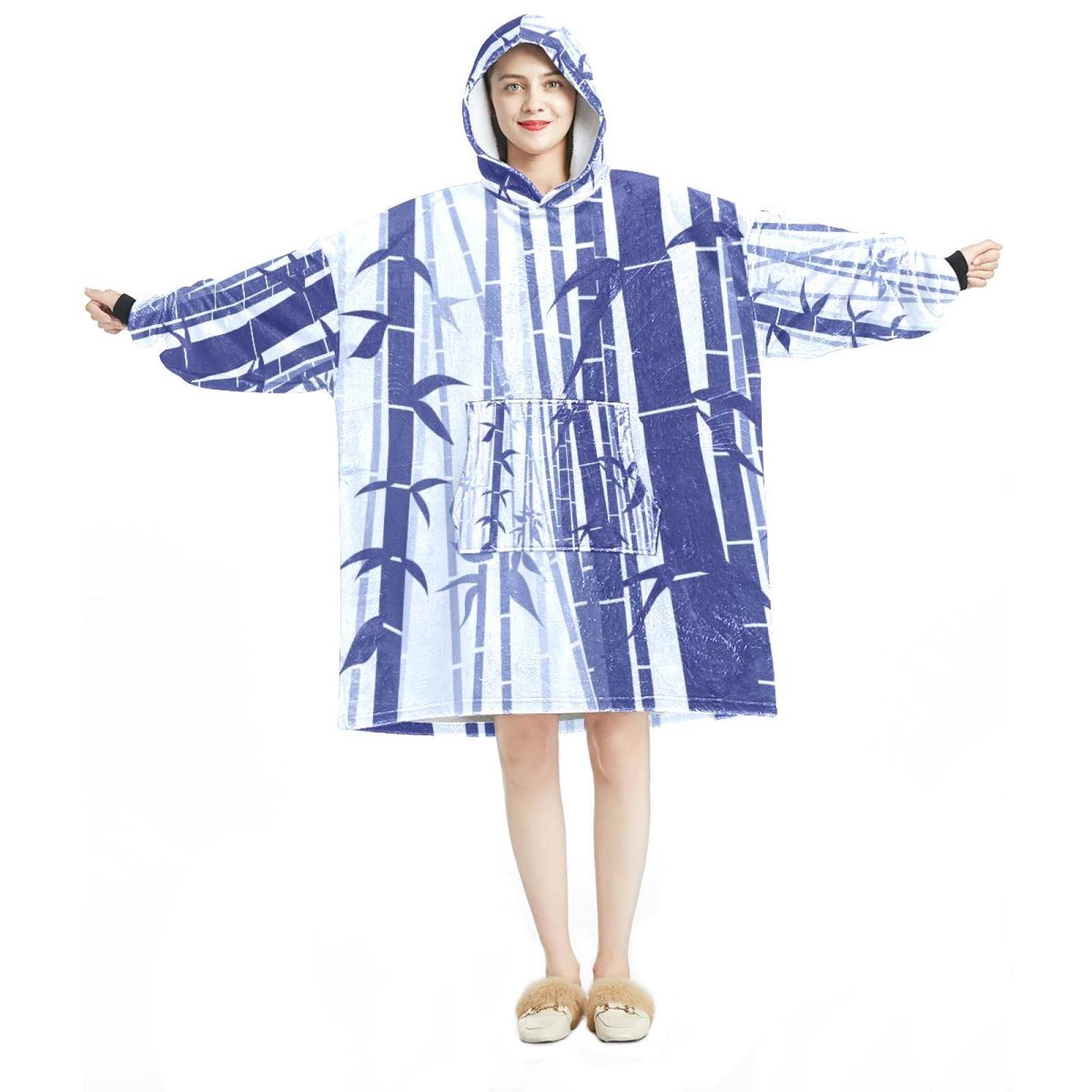 Sweat à capuche géant en Sherpa motif bambou japonais pour cocooning