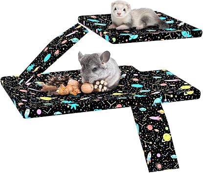 YKD Ferret Cage Liners for Ferret Nation & Critter Nation Cages | Waterproof Chinchilla Cage Accessories, Washable Bedding, for Ferrets, Chinchillas, Rats Black, Top Pan Set