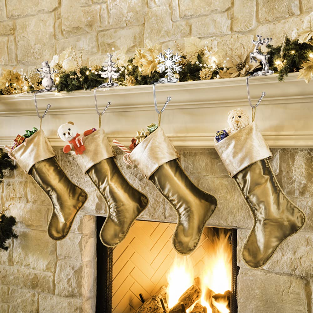 Emiif Crochets De Chaussettes De Noël En Métal Antidérapant - Modèle Flocon De Neige - Décoration Cheminée