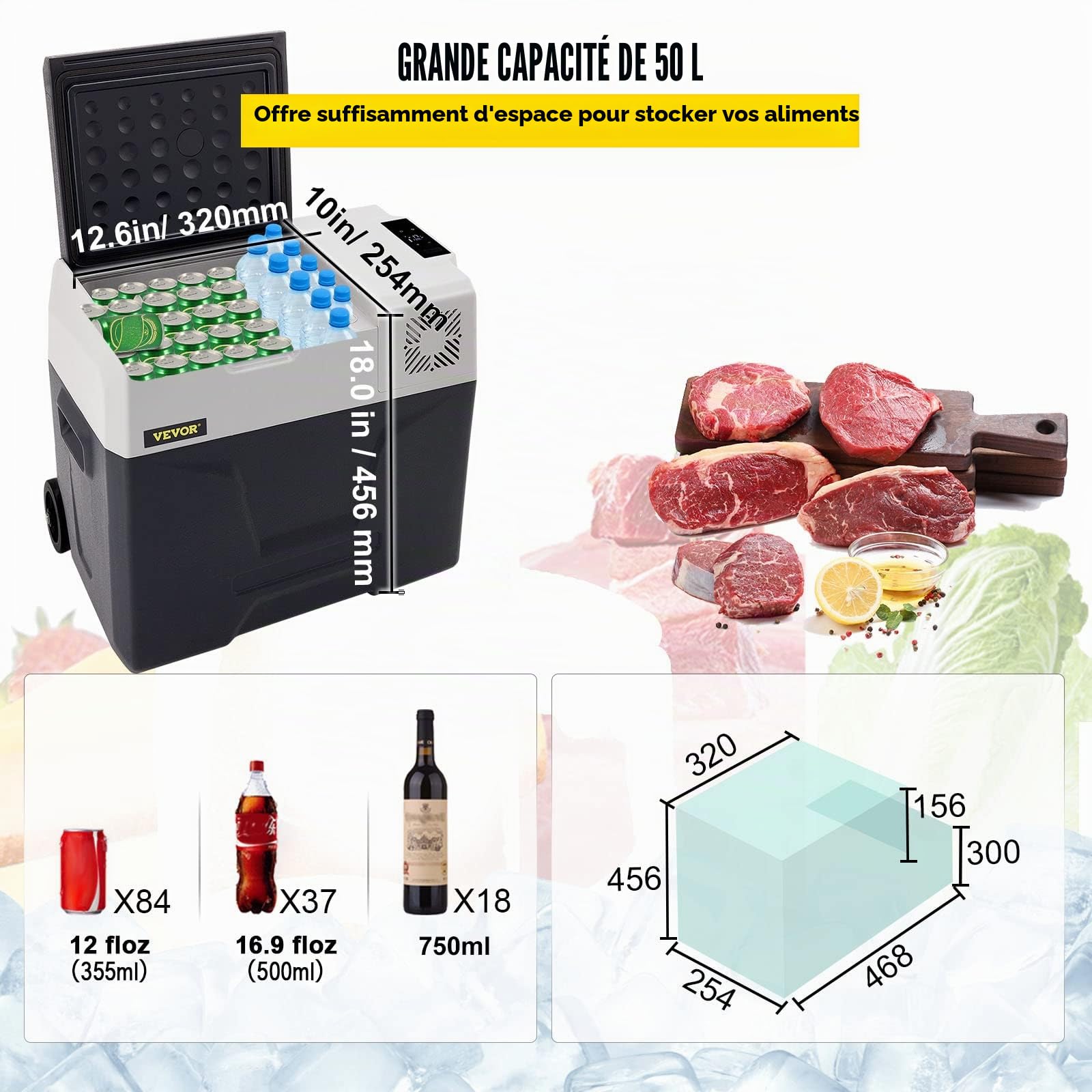 VEVOR Glacière Congélateur Voiture 50 L Portable Mini Frigo Silencieux 220V avec Panneau Numérique -20 à 20℃ pour Maison, Voiture et Camping