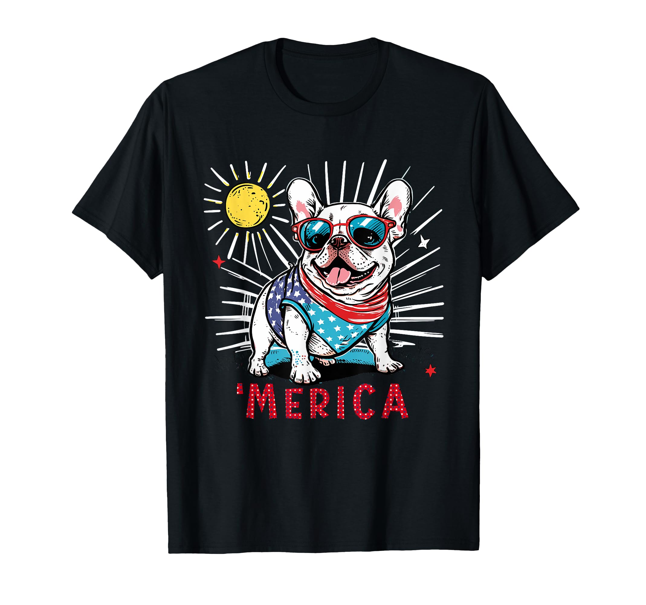 French Bulldog Frenchie Dog 4th of July Merica Sunglasses T-Shirt