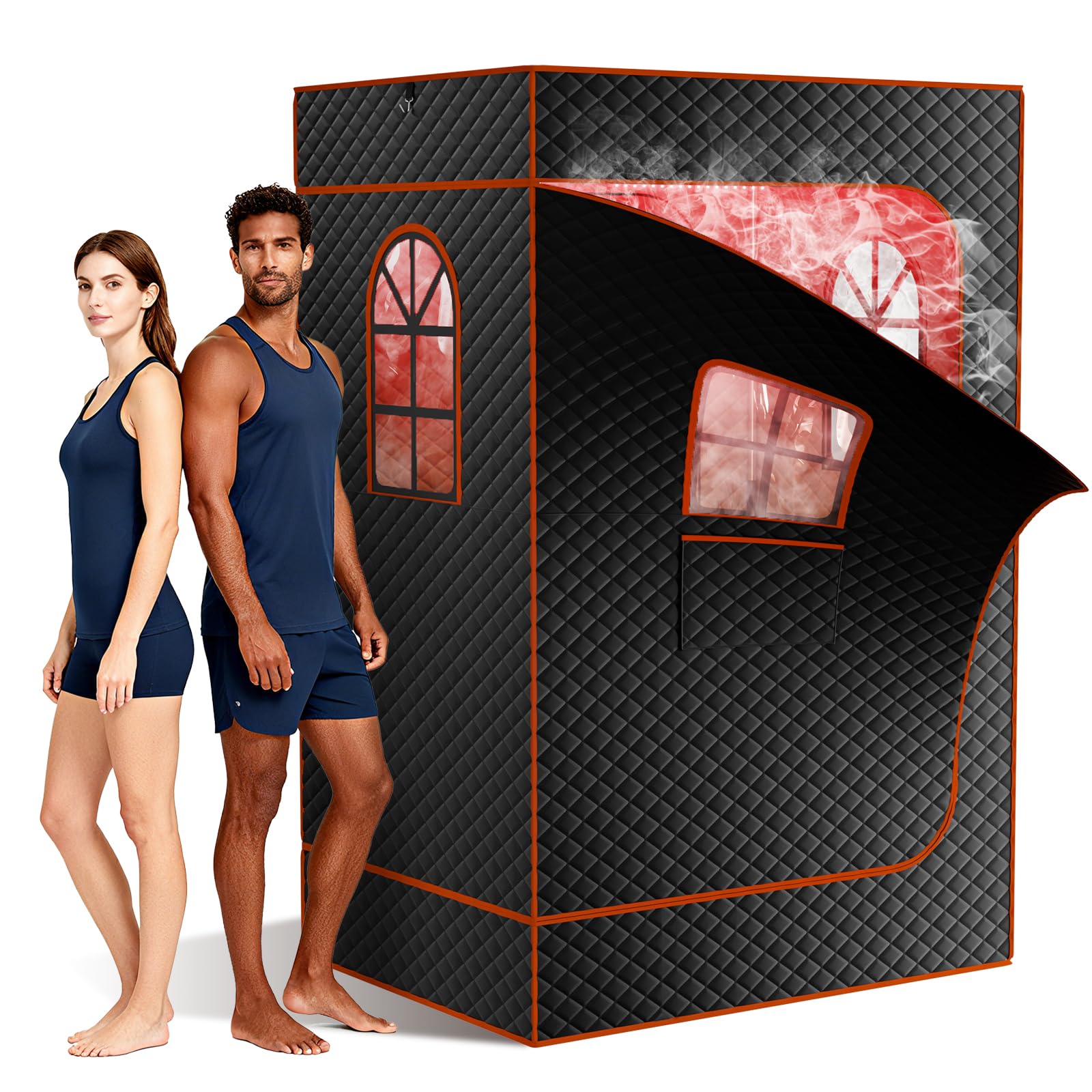 Sauna à vapeur, sauna à vapeur pour la maison, chauffage rapide 15 min, 9 niveaux de température réglables, minuterie de chauffage, sauna portable avec cuiseur vapeur de 2,6 l, chaise pliante