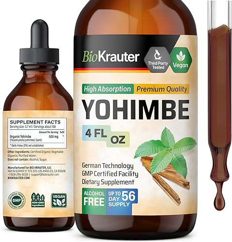 Yohimbe Tintura - Extracto líquido orgánico de corteza de yohimbe - Suplementos de yohimbe para hombres y mujeres - Yohimbina natural - Sin alcohol