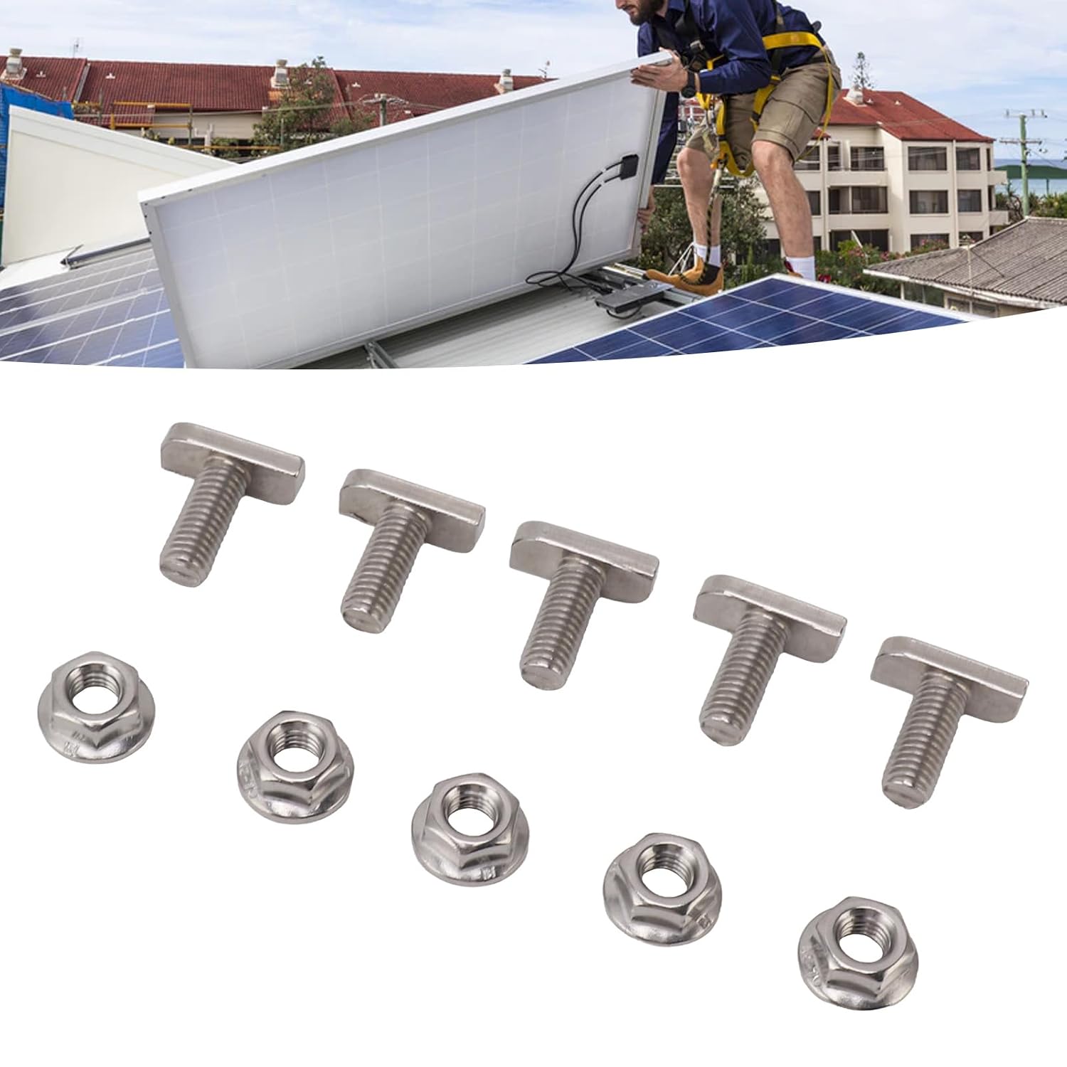 15 Set Hammer Head Bolt T Screw, T Slot Bolts M8 Stainless Steel Screws Thread T Slot Drop in Bolt for Photovoltaic and Solar Installationx