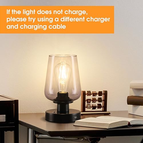 Miniatura 4 de FOLKSMATE Lámpara de mesita de noche inalámbrica, lámpara táctil recargable, luz nocturna regulable de 3 vías con bombilla LED, lámpara a pilas para