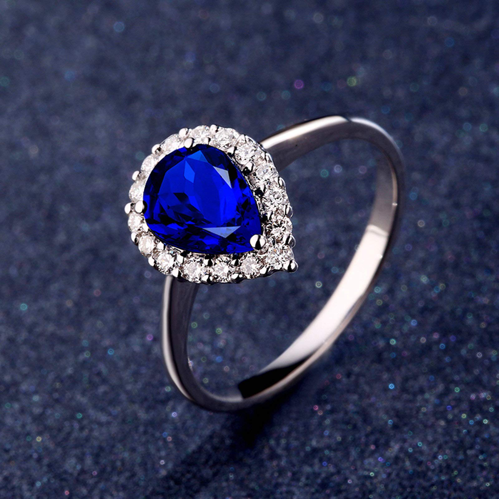 Beydodo Pierścionki damskie białe złoto 750 diament krople z szafirem 1,09/1,43/1,55 ct, pierścionki zaręczynowe ślubne dla niej e 18 karatów (750) białe złoto, 50 (15.9), colore: 1.55ct, cod. TLLWGZ2501
