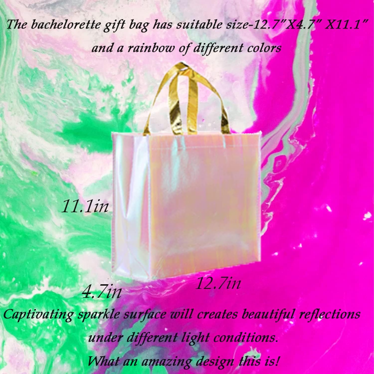 Set of 24 Iridescent Glossy Reusable Grocery Bags Reusable Bags with Handles Bachelorette Gift Bag Non-Woven Bridesmaid Bag for Women Birthday Wedding Party Mother's Day Christmas - Image 5