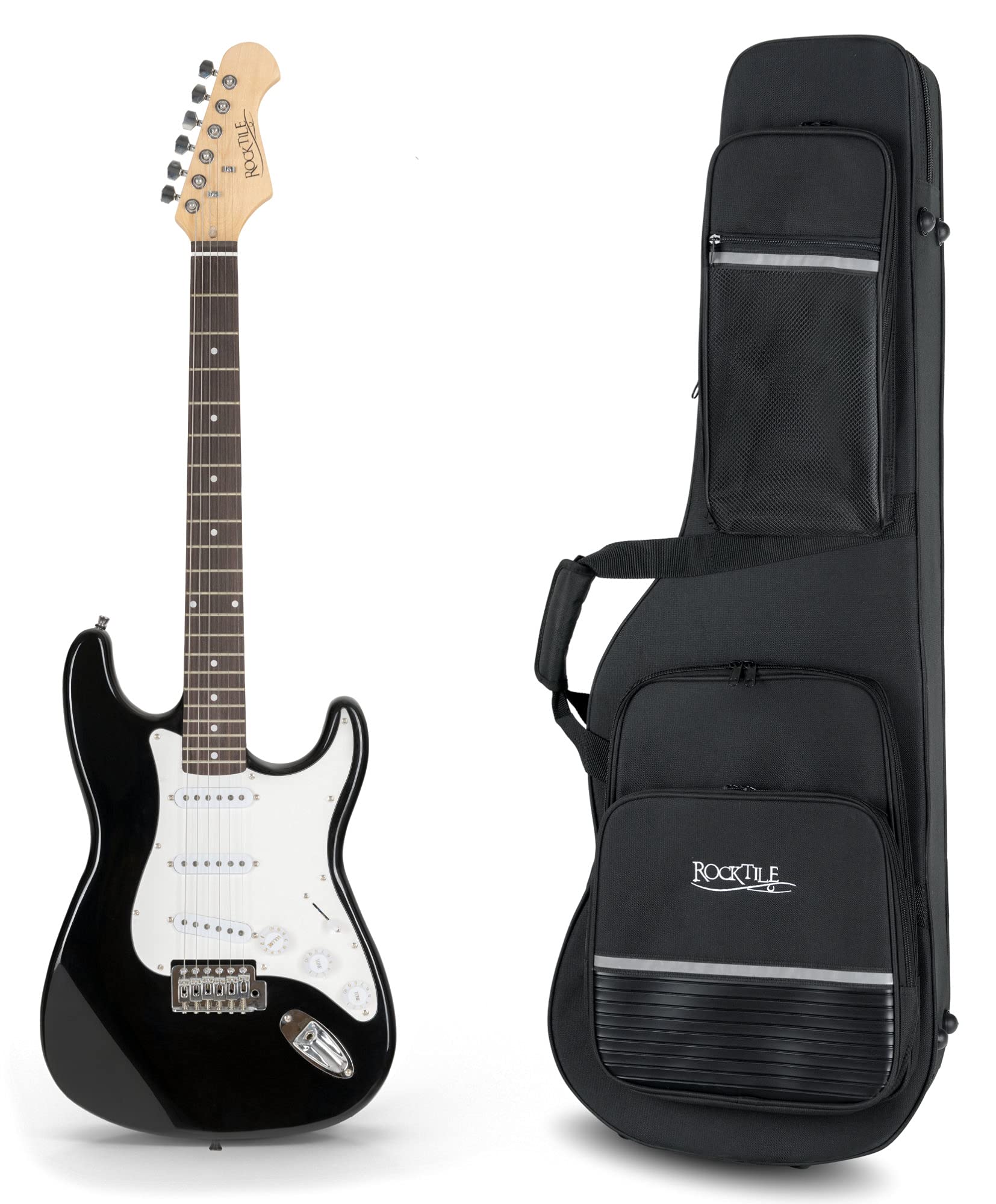 ROCKTILE Premium Softcase für E-Gitarre - Gigbag mit extra Dicker Thermo-Polsterung - E-Gitarrenkoffer mit 3 großen Außentaschen für Noten und Zubehör