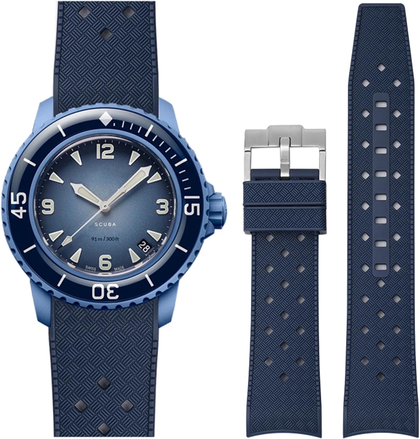 Strap for Blancpain Swatch,22mm Silicone Replacement Strap for Blancpain x Swatch Fifty Fathoms,Hollow Out Ventilate Strap for Swatch Blancpain Men Women