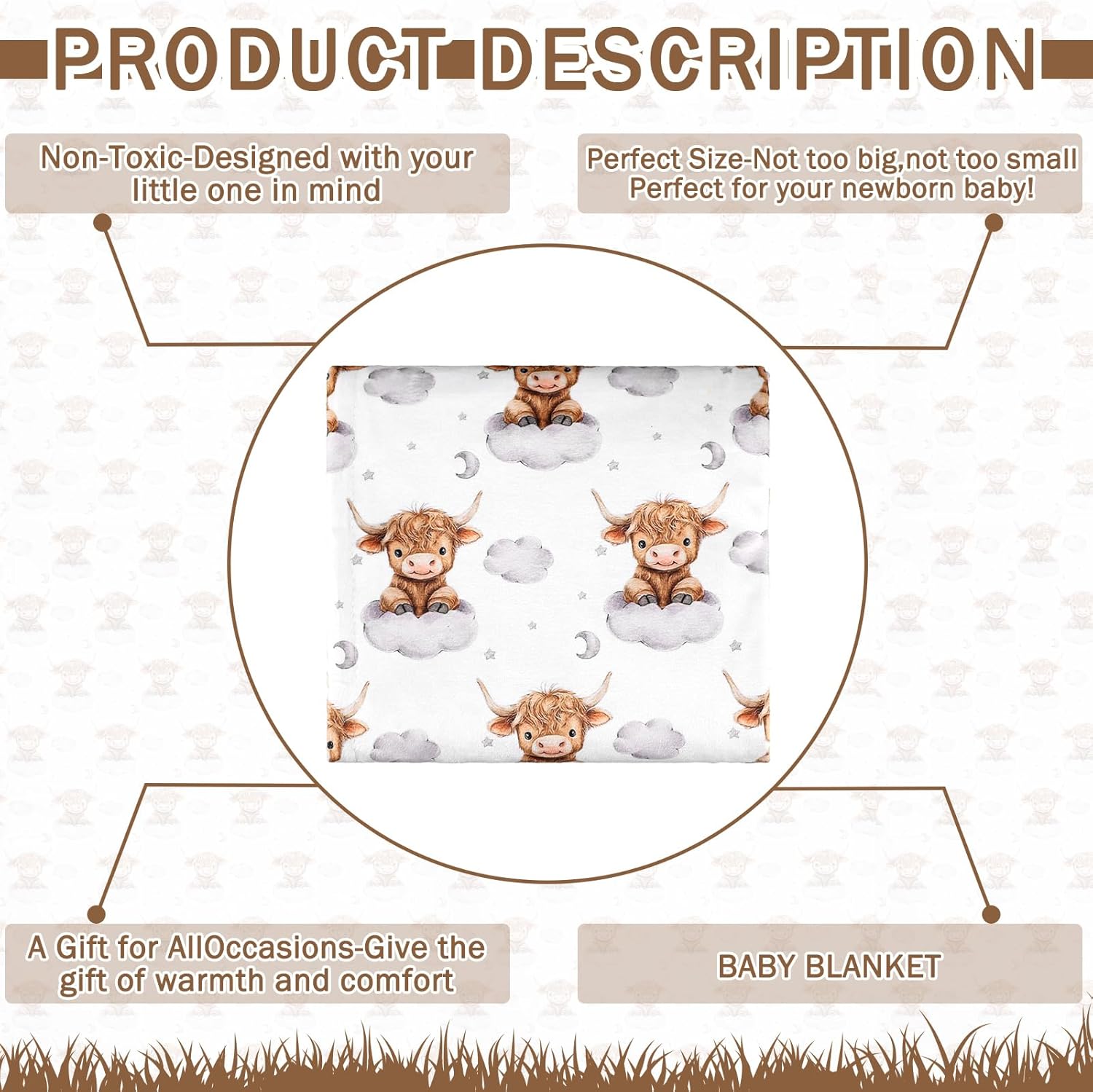 Lounsweer Highland Cow Baby Blanket for Kids Western Clouds Farmhouse Cow Toddler Soft Blanket with Double Layer Dotted Backing for Nursery Newborn Baby Crib, 30"x40" - Image 4