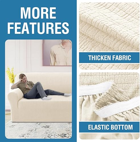Miniatura 6 de H.VERSAILTEX Fundas de sofá jacquard para sofás de 3 cojines, 1 pieza, fundas elásticas para sofá, protector de muebles antideslizantes, suaves y
