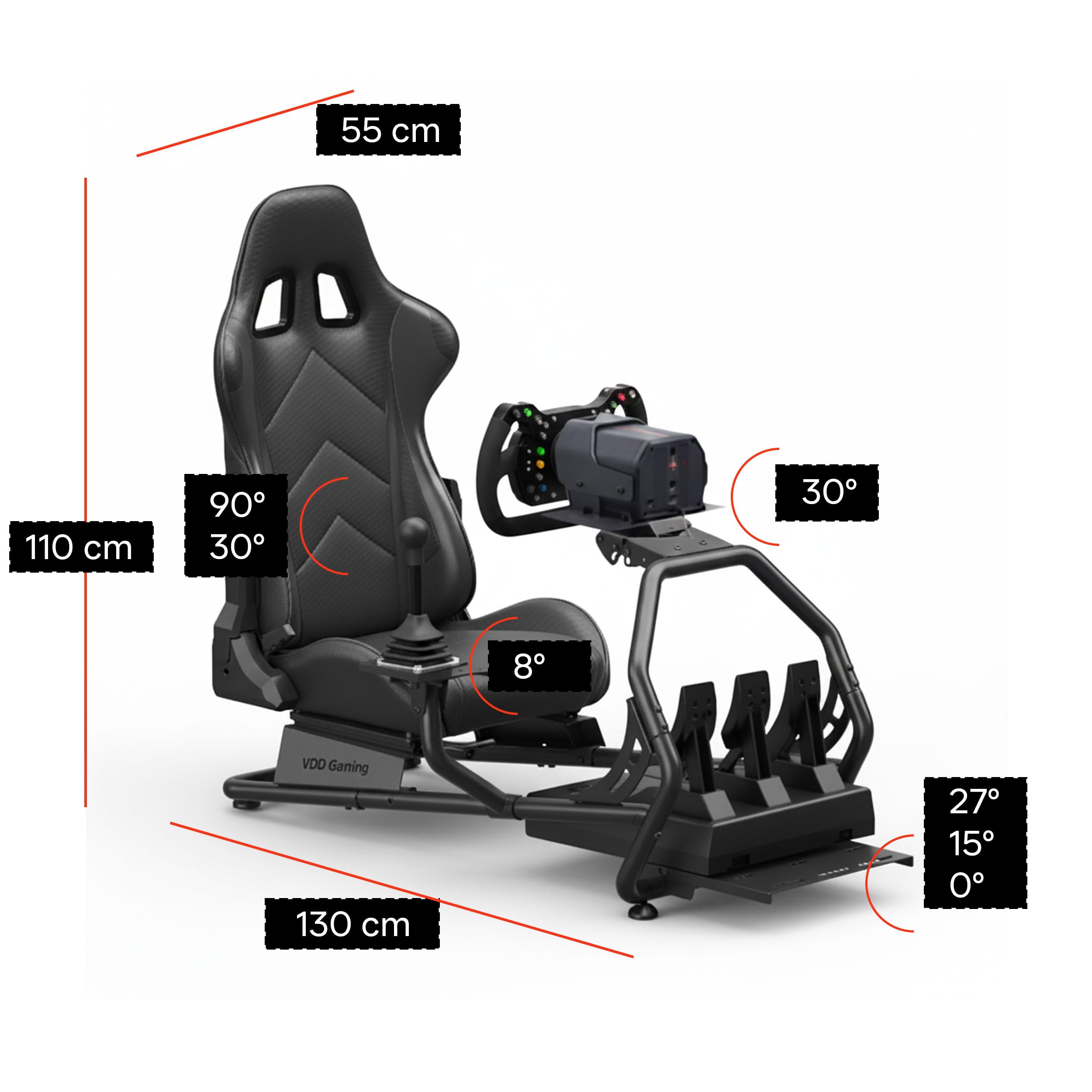 VDD - Simulateur cockpit pour fauteuil de course - entièrement réglable - siège de course - sans fixation d'écran