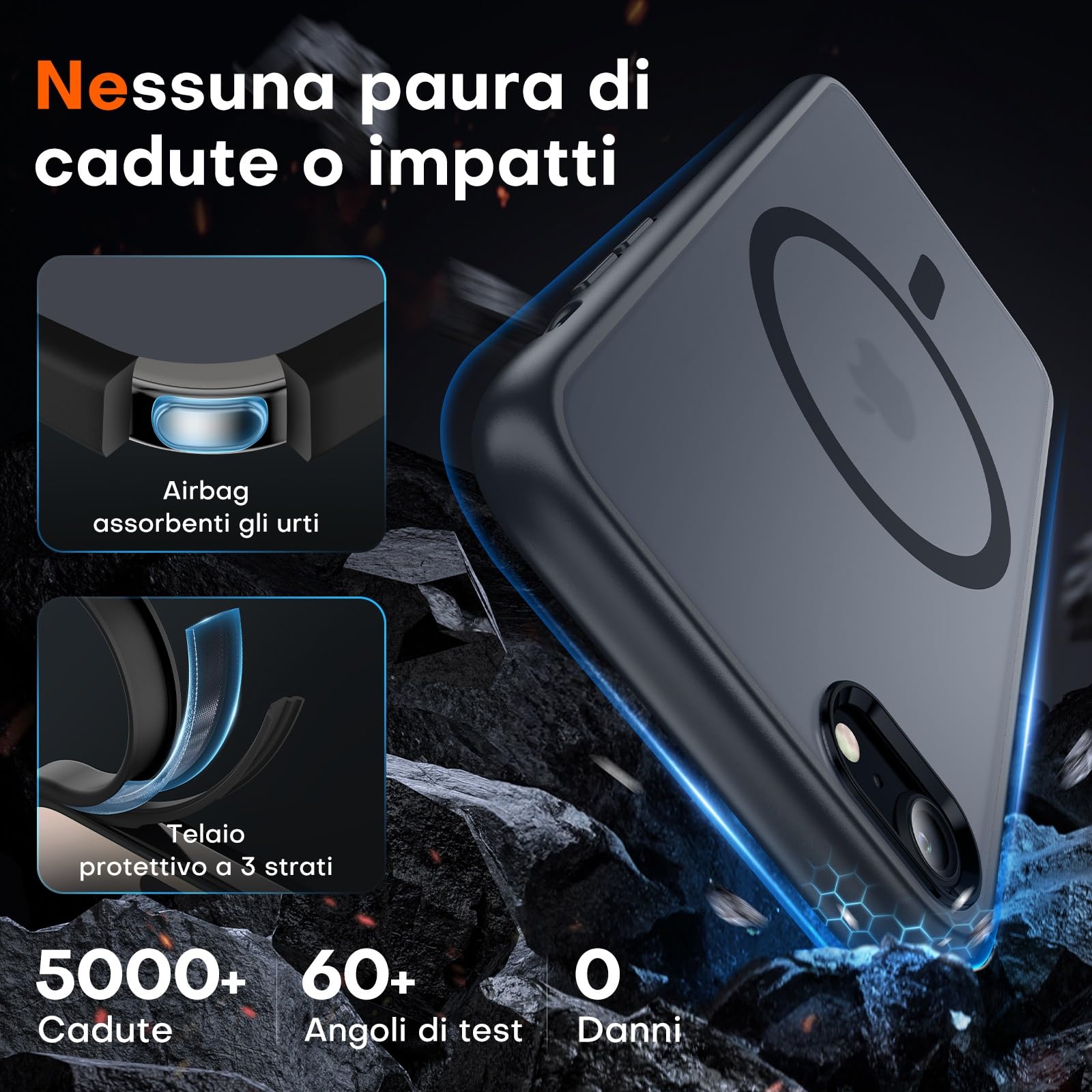 TOCOL Cover Magnetica per iPhone SE 3 2 (2022,2020), iPhone 8 7 4,7 Pollic, Compatibile con MagSafe, Custodia Antiurto Traslucida Opaca, Nero