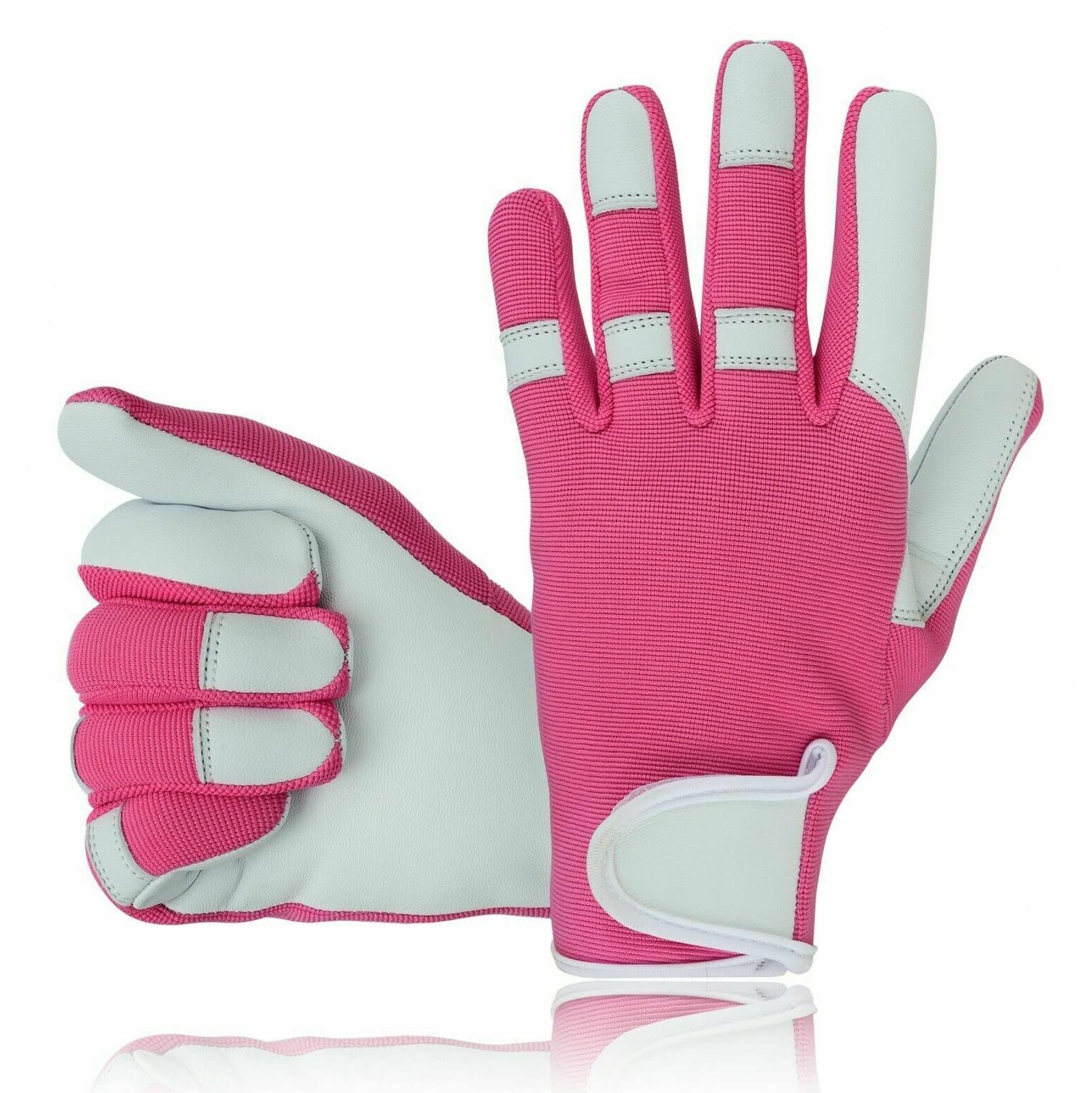 Swift Wear Gardening Gloves for Women and Men - Multipurpose Leather Garden Gloves Thorn Proof Resistant Mechanic Field (Pink, Large)