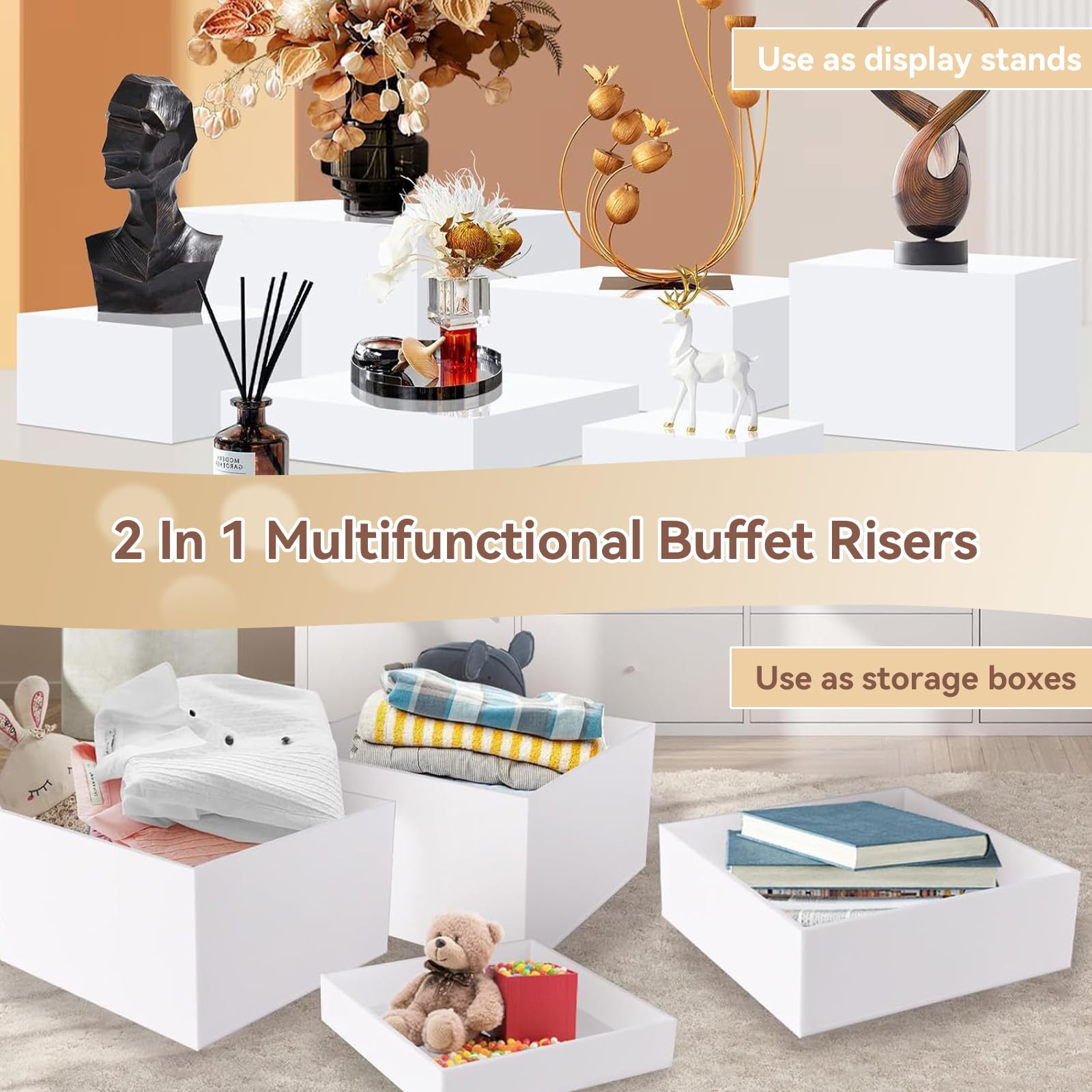 Lot de 6 Présentoirs de Buffet et Apéritif en Acrylique, 3/4/5/6/7/8 Pouces Boxes de Présentation Alimentaire Blanches pour Gâteaux, Desserts, Pâtisseries, Bijoux, Mariages