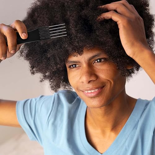 Miniatura 6 de Juego de 3 peines para el cabello, peine de burlas con peines de metal y dientes finos, cola de rata, peines de separación de salón para la espalda,