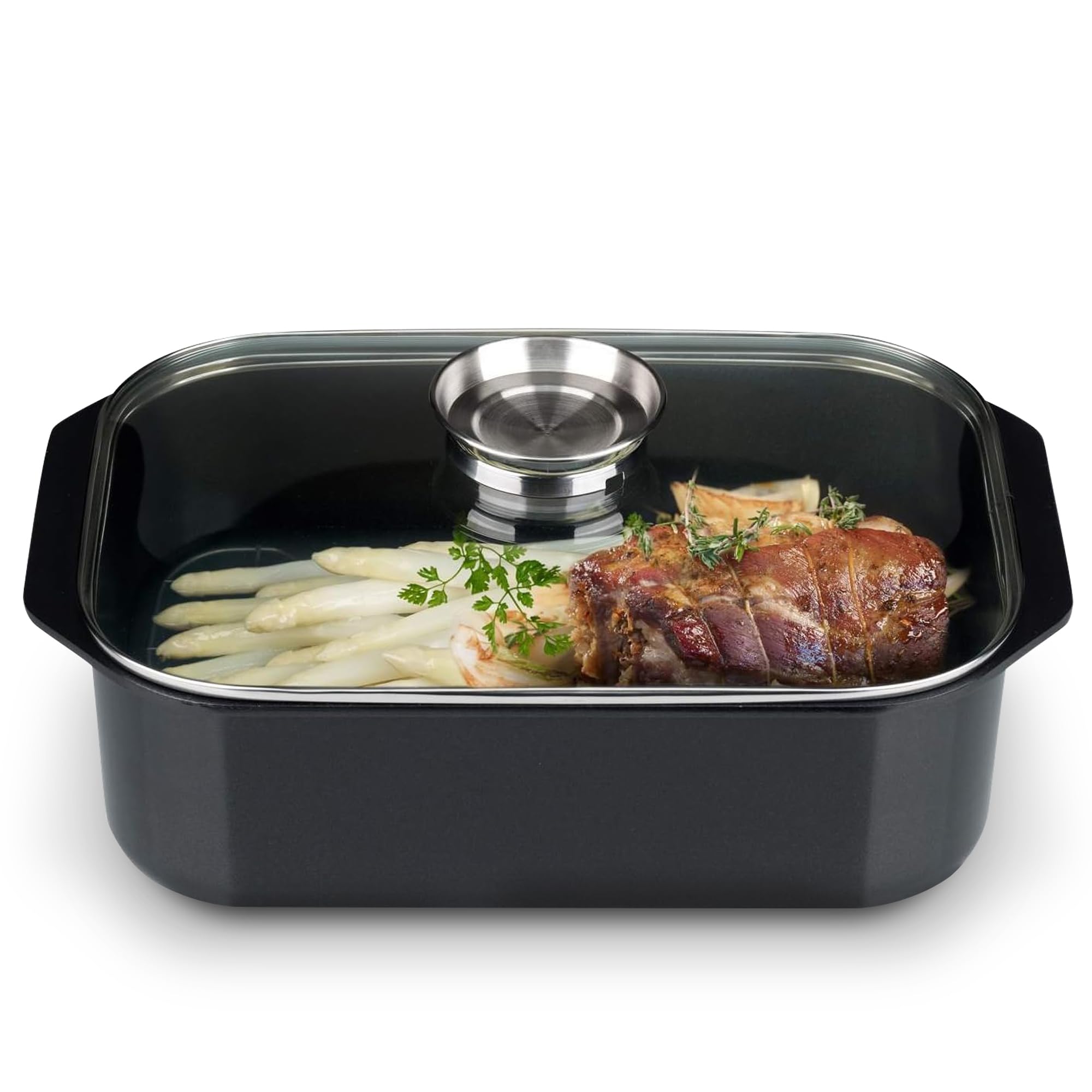 Elo 82661 Bräter Pure Trend Induktion 40 x 25 cm, Schwarz | mit Grillrost, kratzfest, ELODUR Select Beschichtung, Induktion, spülmaschinengeeignet