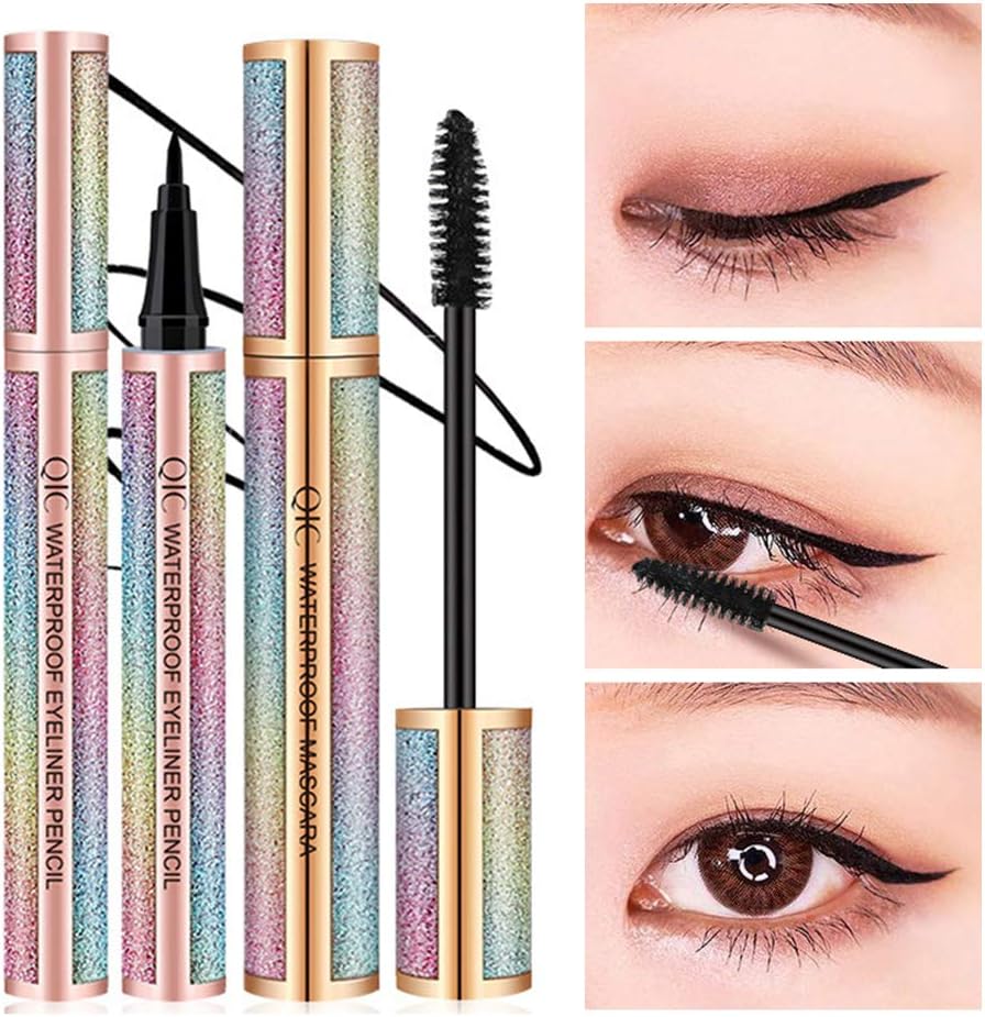 TT-Best Starry Sky 4D Fiber Silk Mascara + Liquid Eyeliner Kit Waterproof, Sweat-proof, Smudge-proof, Long Lasting,Quick-drying, Perfect Eyes Makeup Set (Mascara + Eyeliner Set)