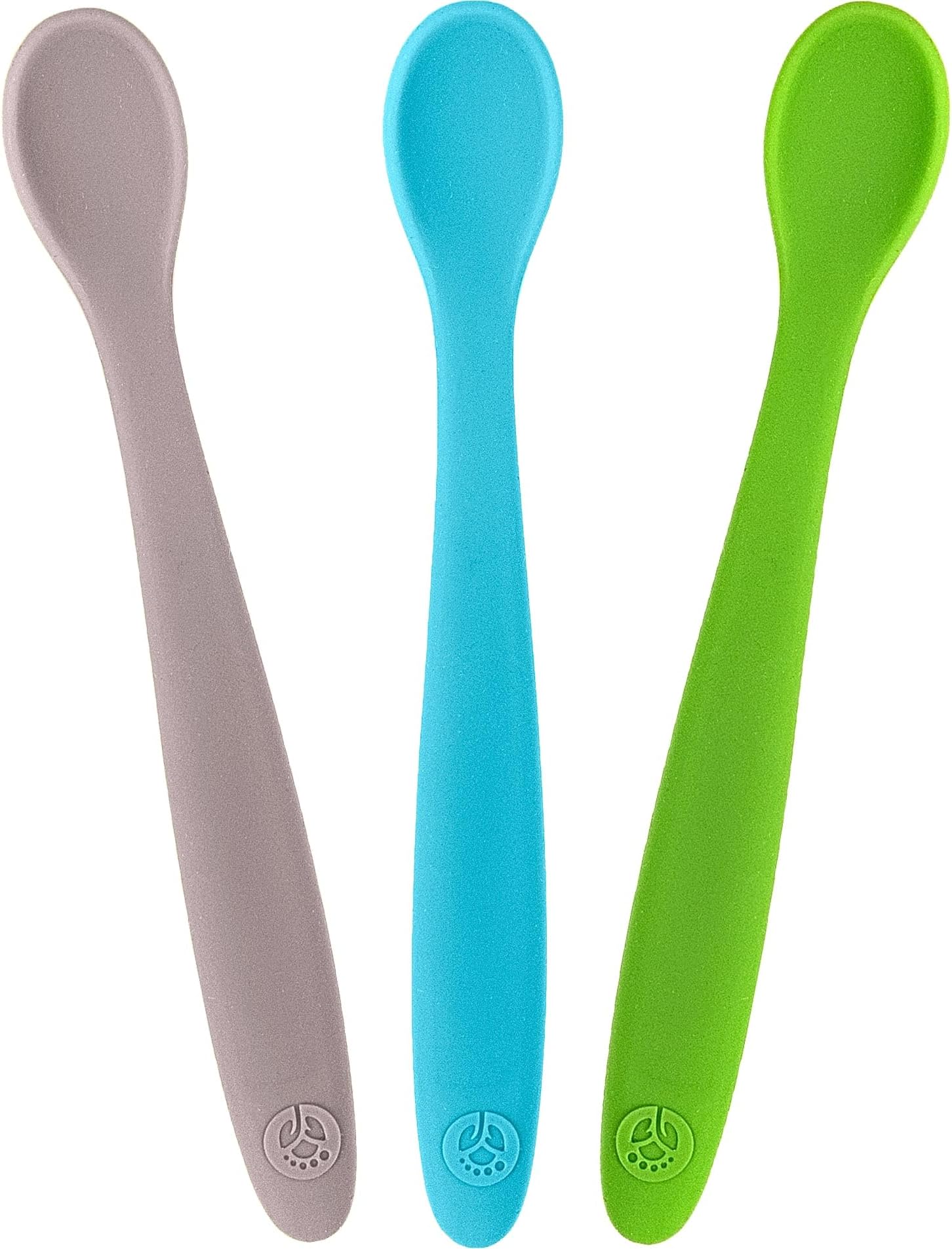 WeeSprout Silicone Baby Spoons - First Stage Infant Feeding Utensils With Soft-Tip, Bendable Kitchenware for Parent & Self-Feeding, Ultra-Durable, Dishwasher Safe, Travel Case, Set of 3