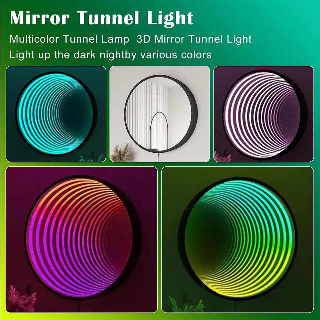 LED-Infinity-Spiegel, 3D-Illusionslicht mit Fernbedienung, RGB-Farbwechsel-Wanddekoration, LED-Tunnel-Licht für Zimmer, 30 cm