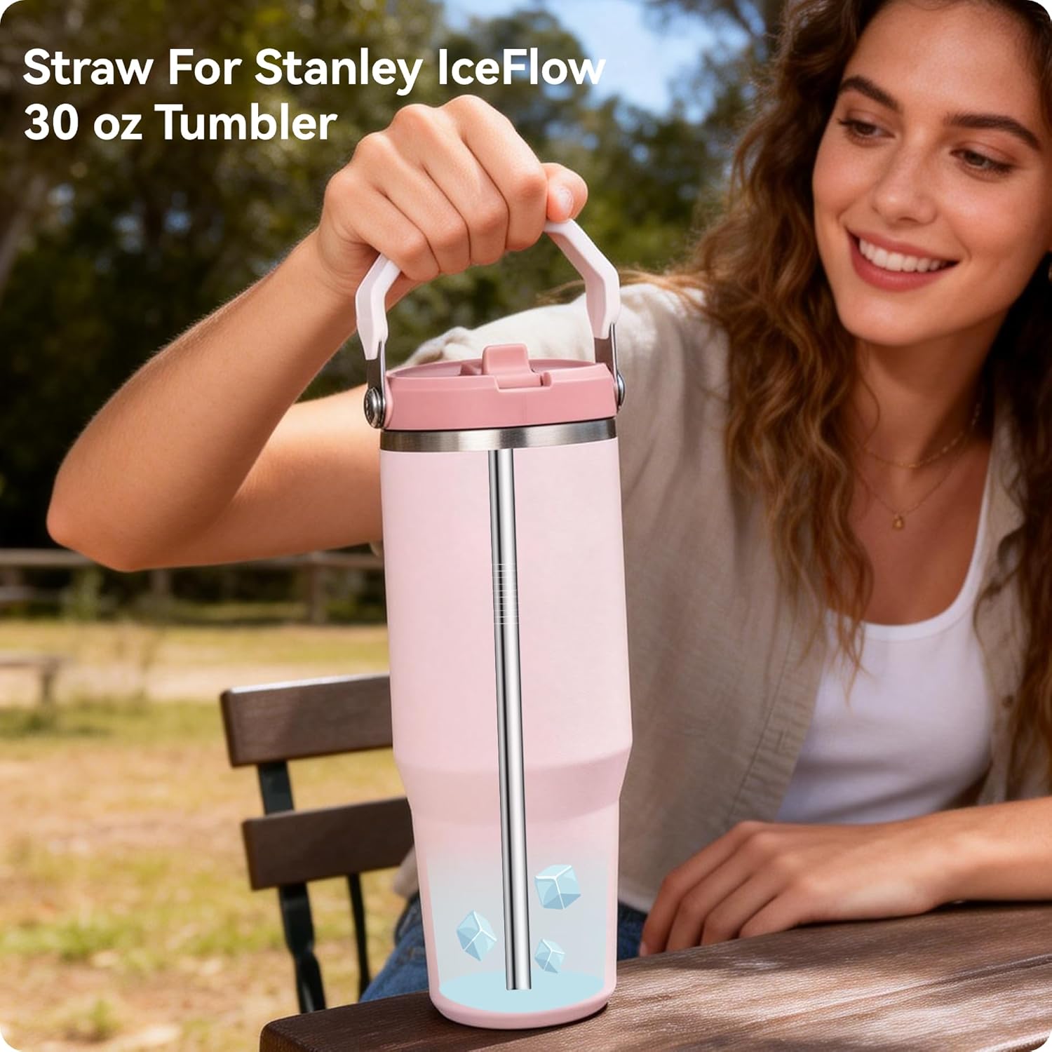 Metal Straws for Stanley IceFlow 30 oz Flip Straw Lid Tumbler, Stainless Steel Replacement Straws for Ice Flow 30oz Cups,Small 7mm & Large 9.4mm Size Options–Check Numbers on Lid Before Order(7mm)