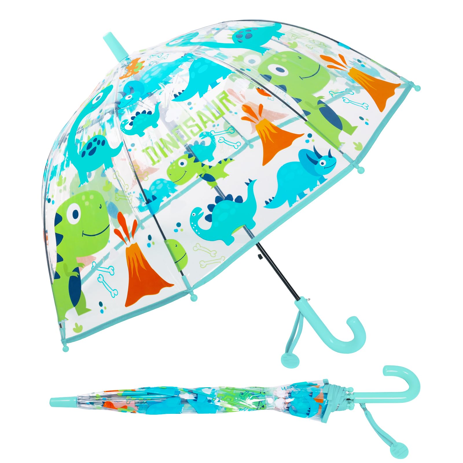 Parapluie - Transparent - Anti-Vent - Long Cloche, Parapluie Enfant Transparent Cloche Robuste et Stable, Parapluie Dôme Garcon Fille Parapluies Cannes Dinosaure Bleu