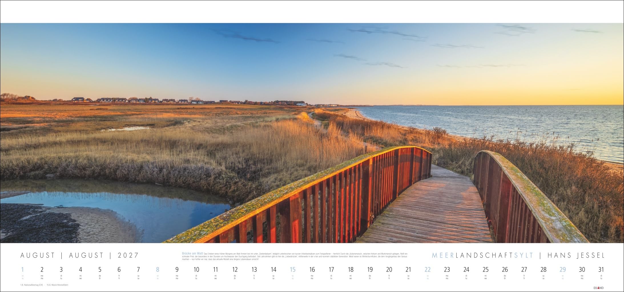 Meerlandschaft SYLT Kalender 2027 - Hans Jessel: Großer Panorama-Wandkalender mit Fotos des bekannten Künstlers Hans Jessel. Meereslandschaften eingefangen in einem XXL-Fotokalender.