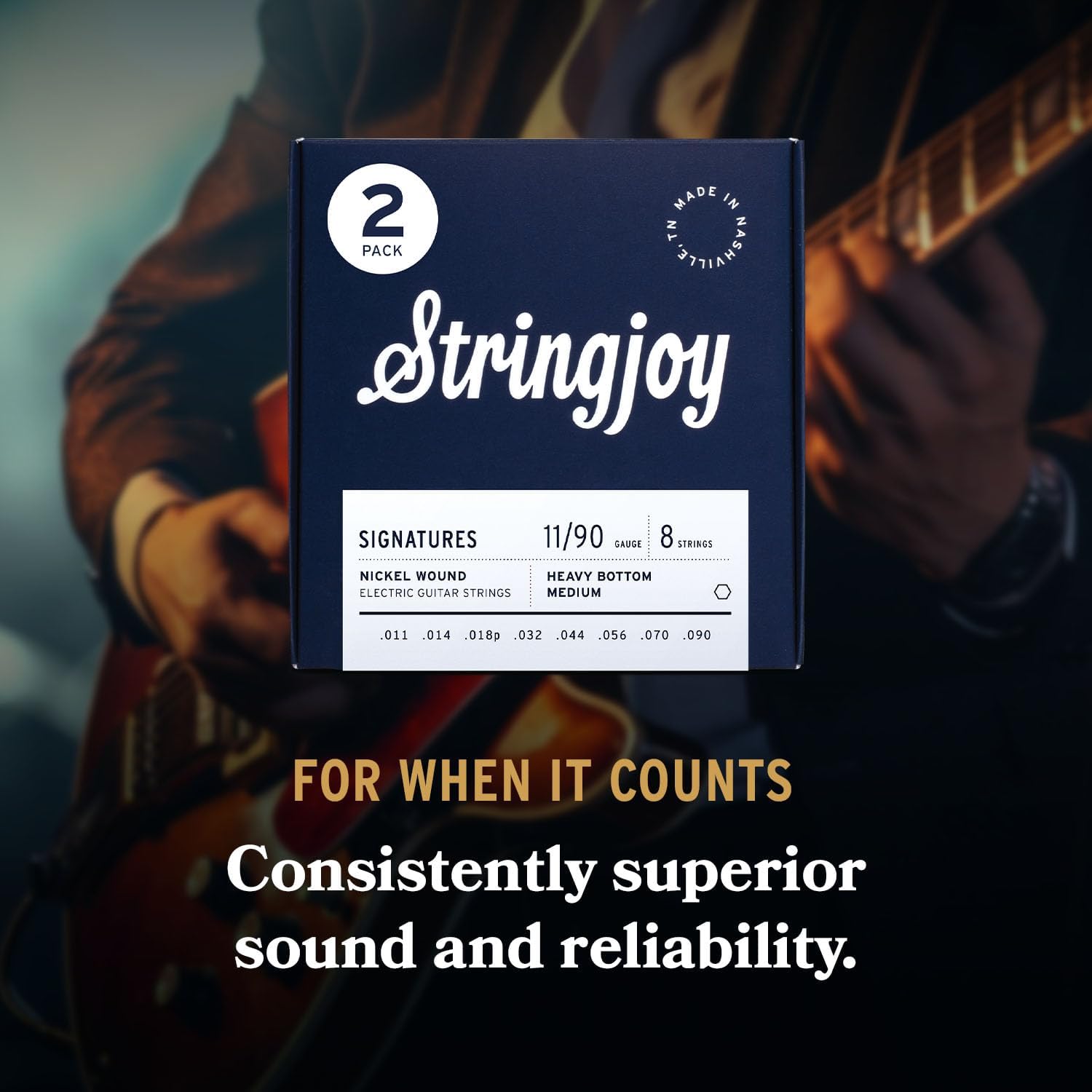 Stringjoy 8 String Heavy Bottom Medium Gauge Signatures Nickel Electric Guitar Strings 11-90, HVY118, Balanced & Powerful, 2-Pack