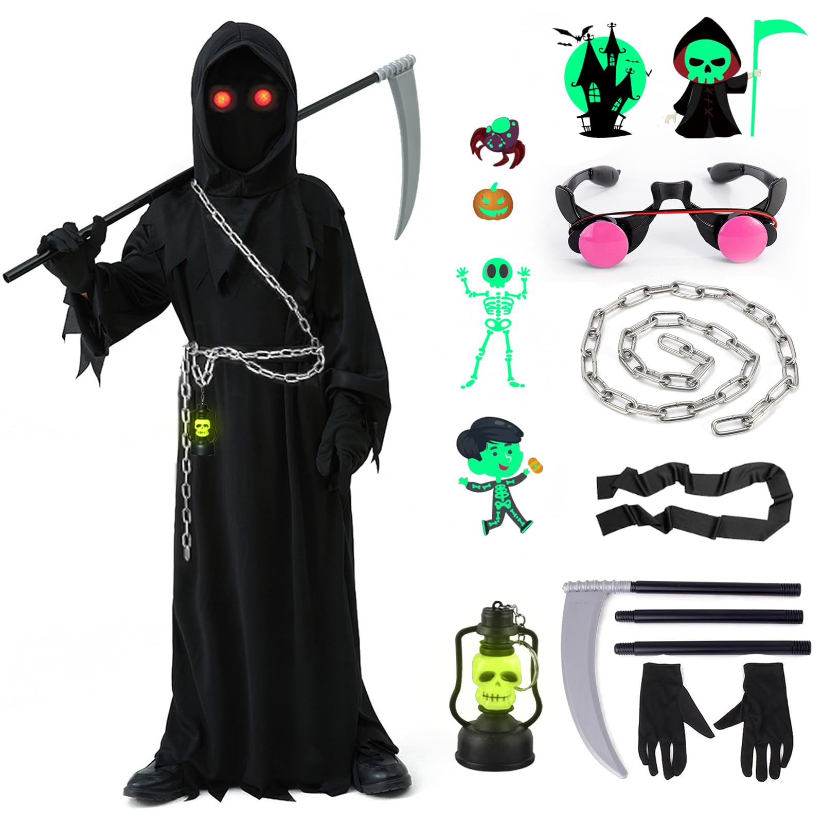 Cape Velours Tête De Mort Costume Faucheuse Enfant Halloween - Cape,  Masque, Faux Inclus Costume Faucheuse Halloween Enfant, image size:1600x1600