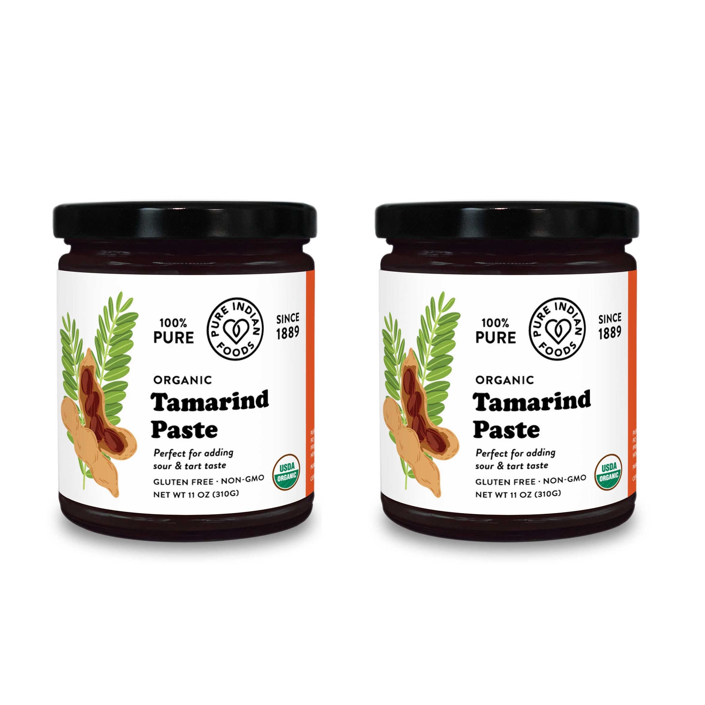 Organic Tamarind Paste Concentrate - Sweet and Sour Sauce for Chutney and Thai curry, Gluten Free, No Sugar Added, Glass Jar (2 PACK)