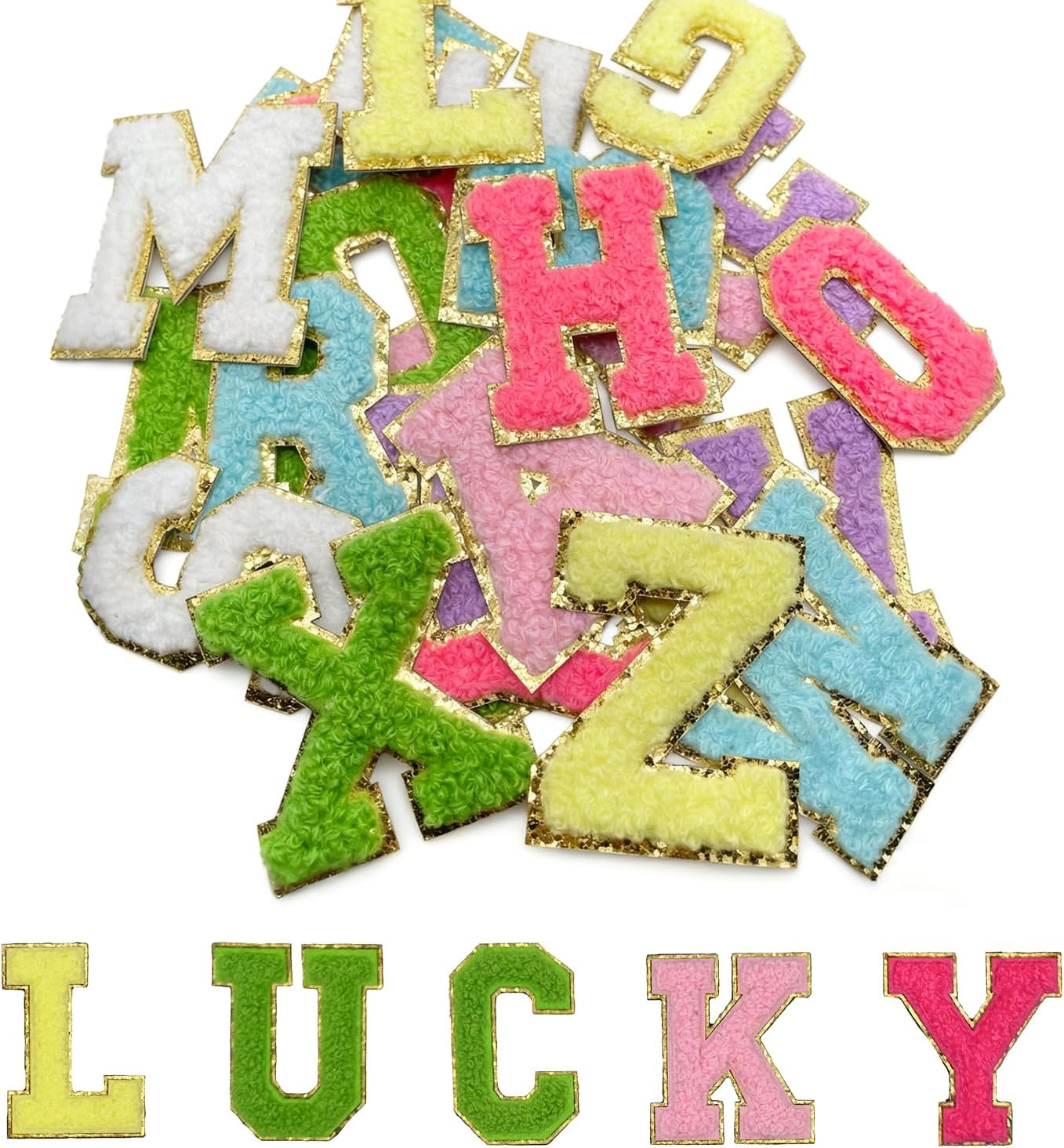 26 Pcs Iron on Letter Patches Self Adhesive Letters Patches, A-Z Embroidered Alphabet No Sew Iron On Patches for Jackets, Clothing, Bags DIY Customization（Mixed Colors）