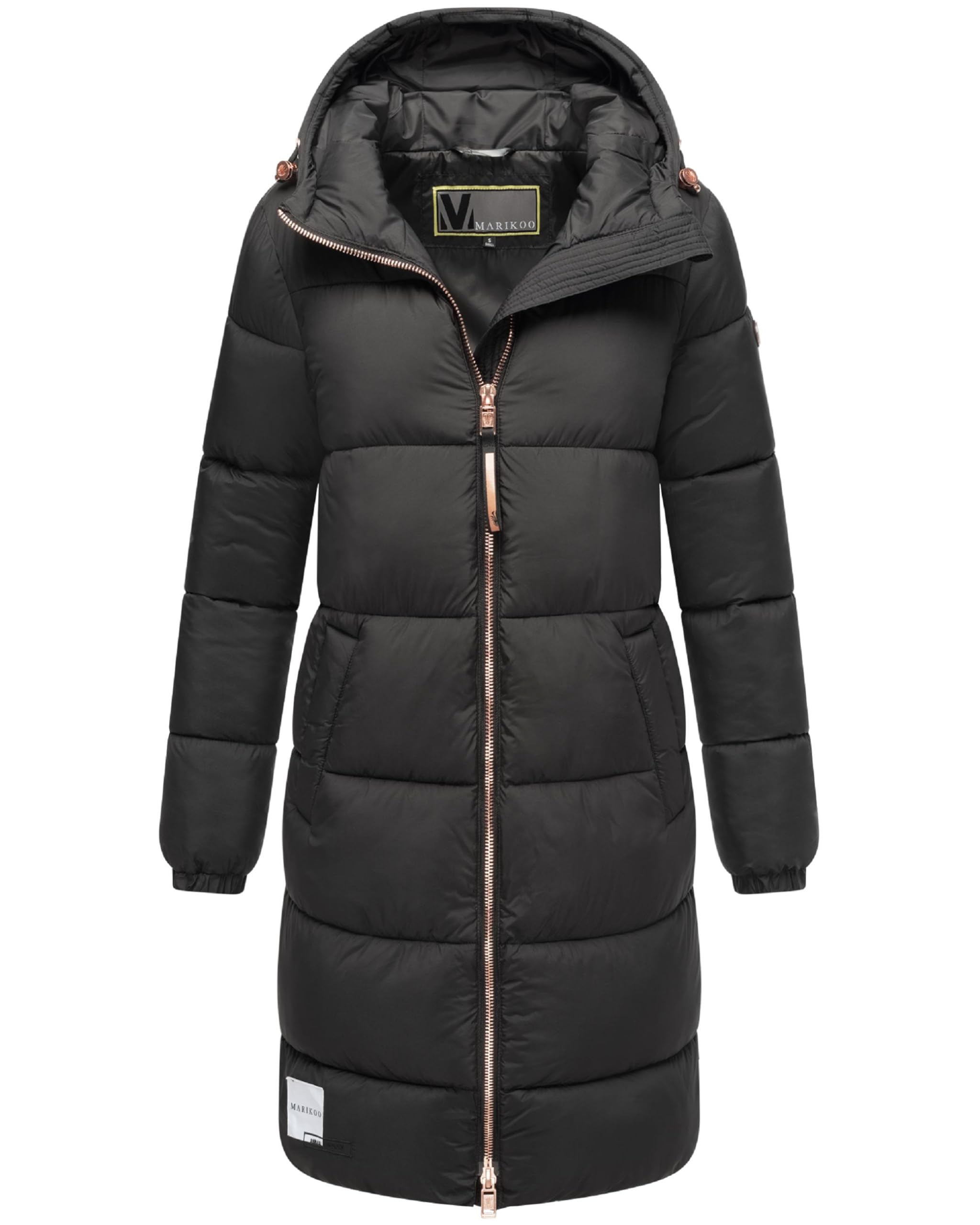 MARIKOO Dames winterjas warme gewatteerde jas met capuchon en hoogwaardige rosékleurige details en capuchon Nomadiaa 16 S-3XL, stormy blue, 3XL