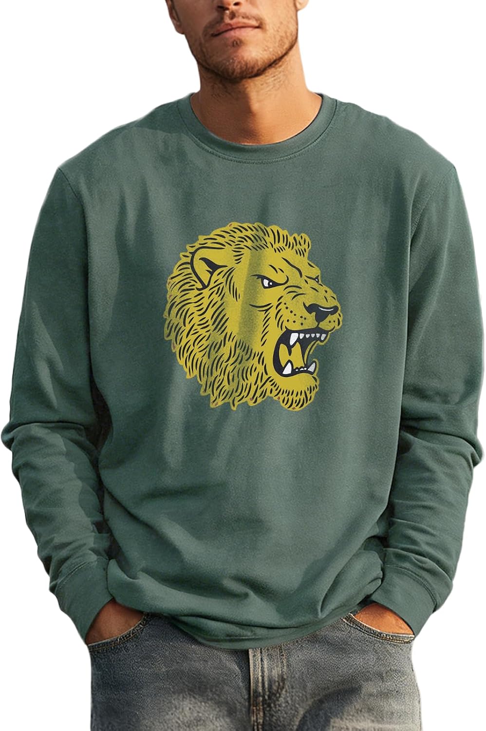domirica Cotton Blend Graphic Mens Sweatshirts Solid Crewneck Pullover Long Sleeve Loose Fit Casual Going Out Streetwear