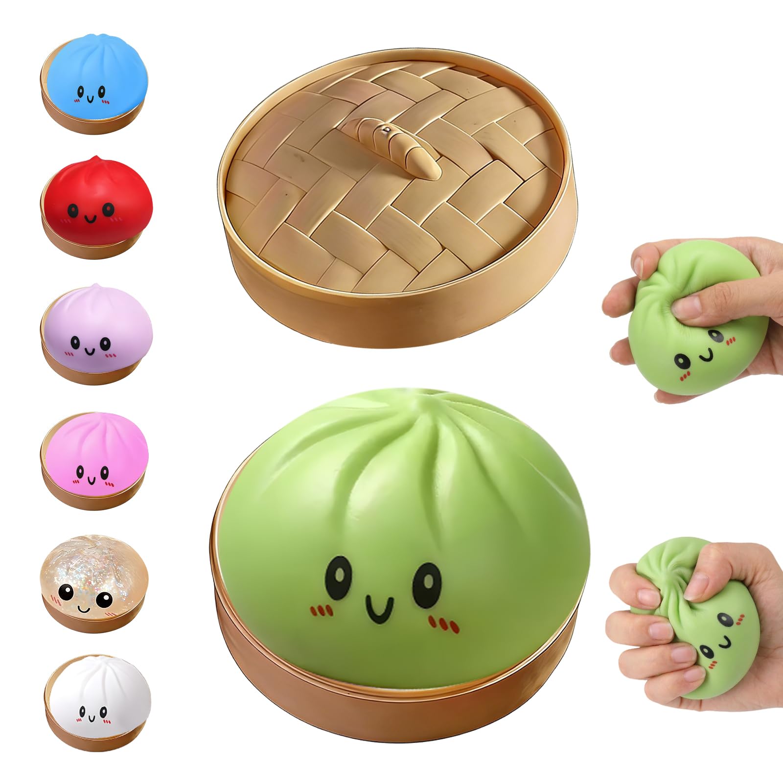 Dumpling Squishies Toy, Giant Glitter Dumpling, Colorful Steamed Bun Stress Balls Fidget Sensory Toy,Squeeze Dough Ball Stress Relief Hand Toys with Food Steamer Stretchy Desk Toys (Blue) — view 14