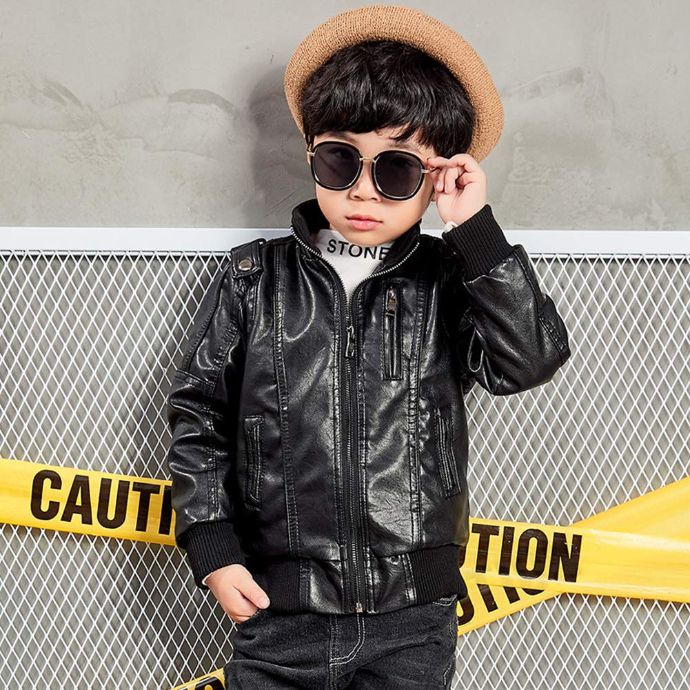 Jungen Verdickte Lederjacke PU Leder Kinder Mädchen Flaumgefüttert Bikerjacke Warm Outwear Kleidung Mantel