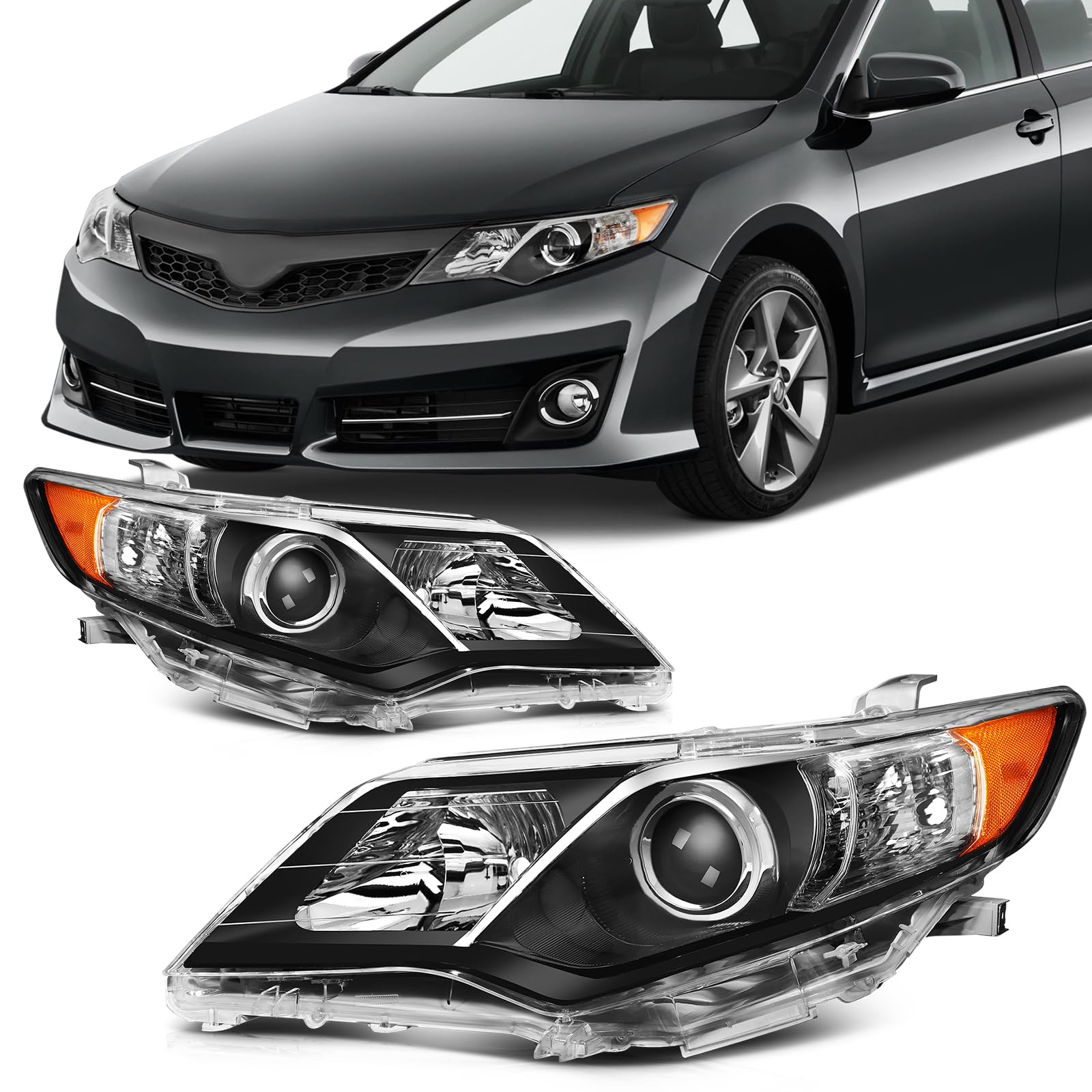 SCITOO Headlight Assembly Fit 2014-2021 For Toyota 4Runner Black Housing Amber Reflector Pair Headlights 81170-35571 — view 10