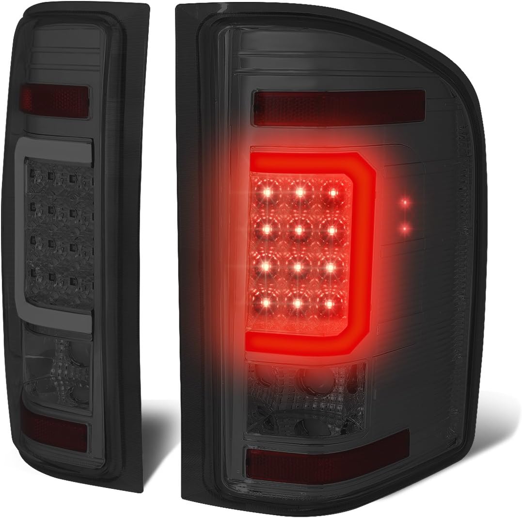 Auto Dynasty LED Tail Light Compatible with 2007-2014 Chevy Silverado 1500 2500HD 3500HD, Reverse Brake Lamp with LED C-Tube Bar, Driver and Passenger Side, Chrome Housing Smoked Lens