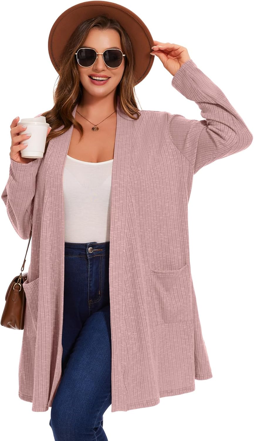 Women's Plus Size Cardigans Sweaters Casual Lightweight Open Front Cardigan Long Sleeve Tops with Pocket - Image 5