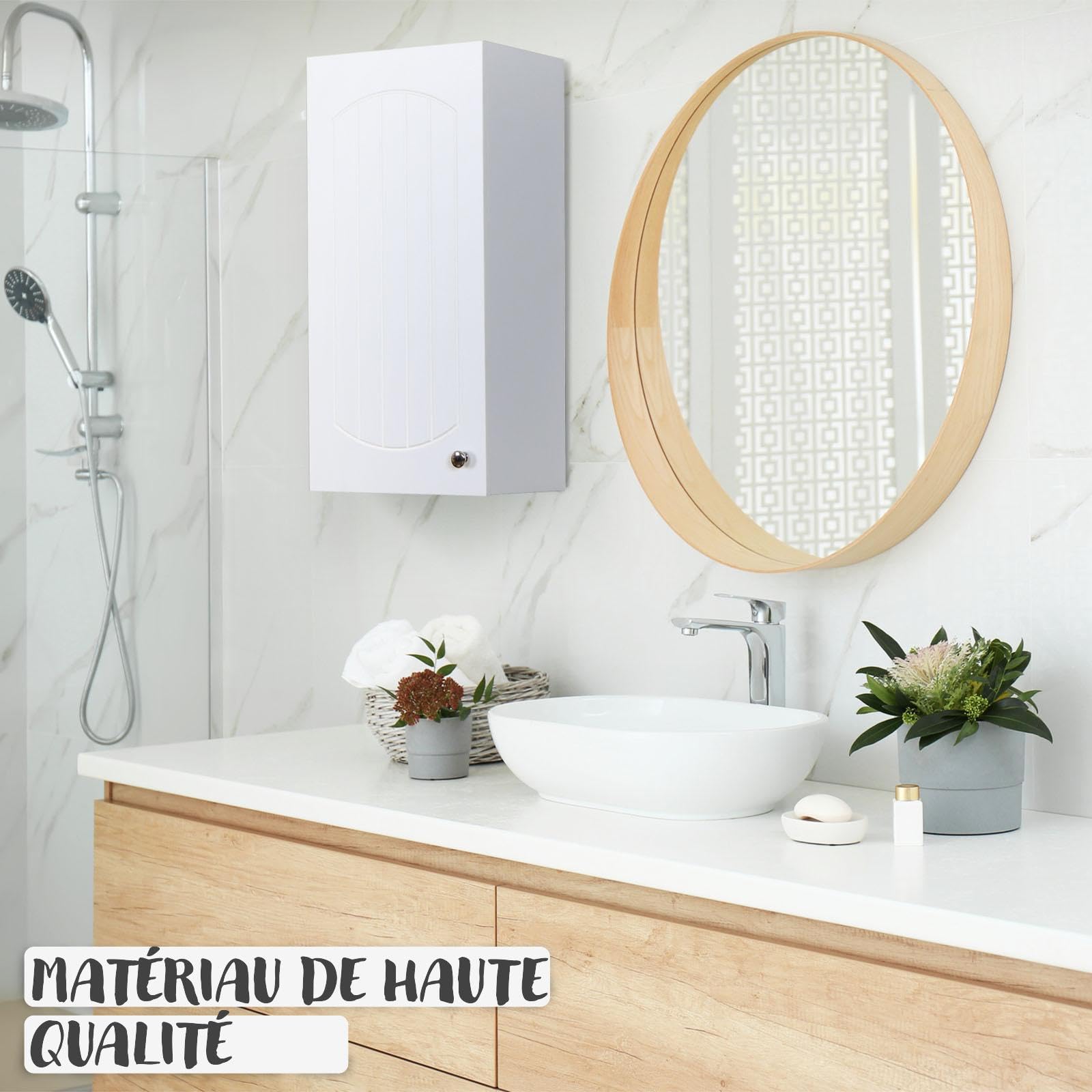 KARAT - Armadietto per Bagno - Mobile per Toilette con Mensole Regolabili - Bathroom Cabinet - Armadietto per Farmacia - Cassetto Rimovibile (Nebraska, 20 cm (P) x 30 cm (L) x 60 cm (A))