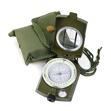 JSI Portable Camping Compass Military Army Geology Lensatic Prismatic Compass Multifunctional Outdoor Camping Exploration Tool Waterproof and Shakeproof Compass, Army Green