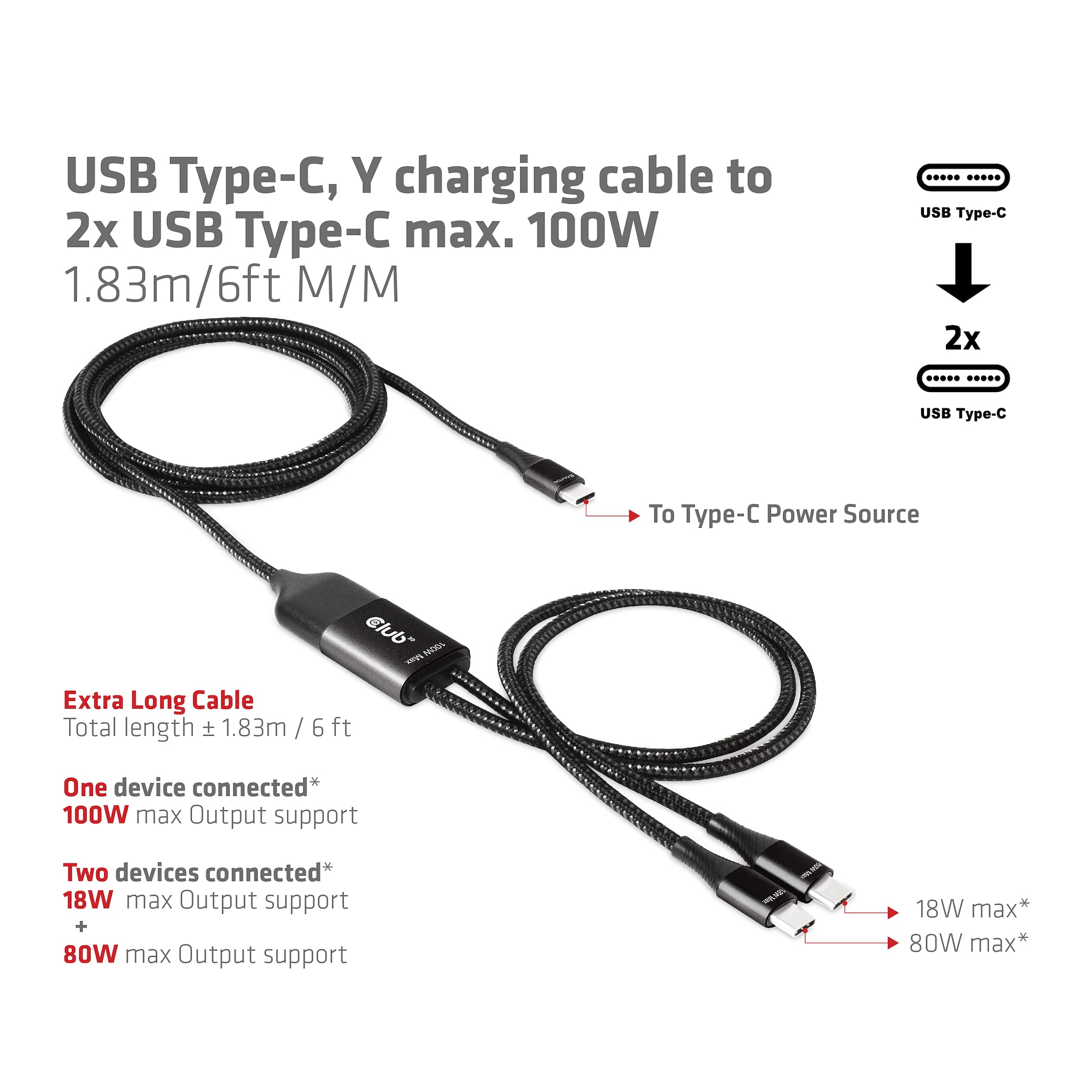 Amazon.co.jp: Club 3D USB Type-C Y字 給電ケーブル to 2x USB Type-C